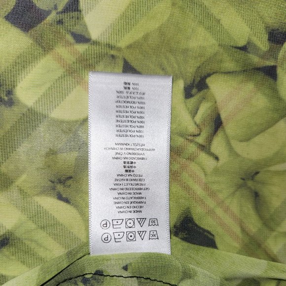 Michael Kors Leafy Pattern Green Black Button Up Top Short Sleeves Size M Medium - Picture 5 of 6